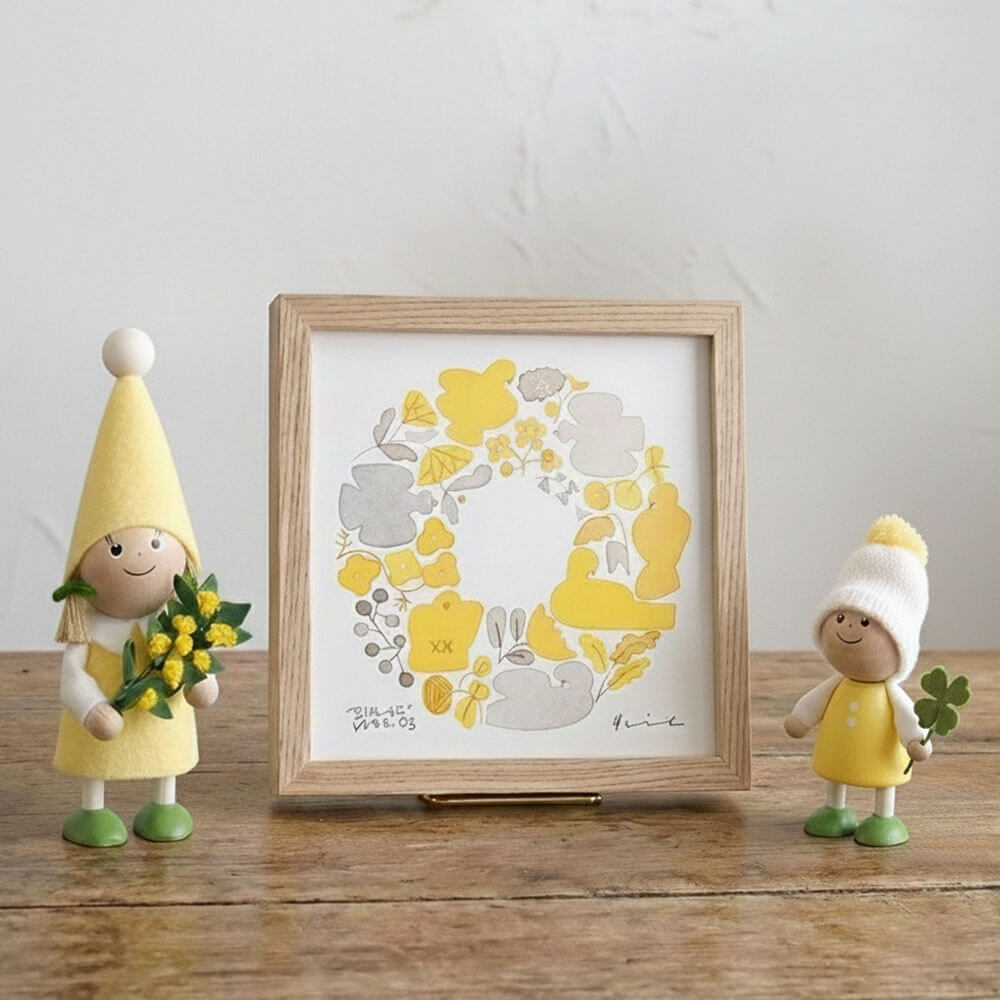 ノルディカニッセ　春ニッセ　春を彩るミモザを持った女の子とクローバーを持った男の子の北欧インテリアセット Spring Series