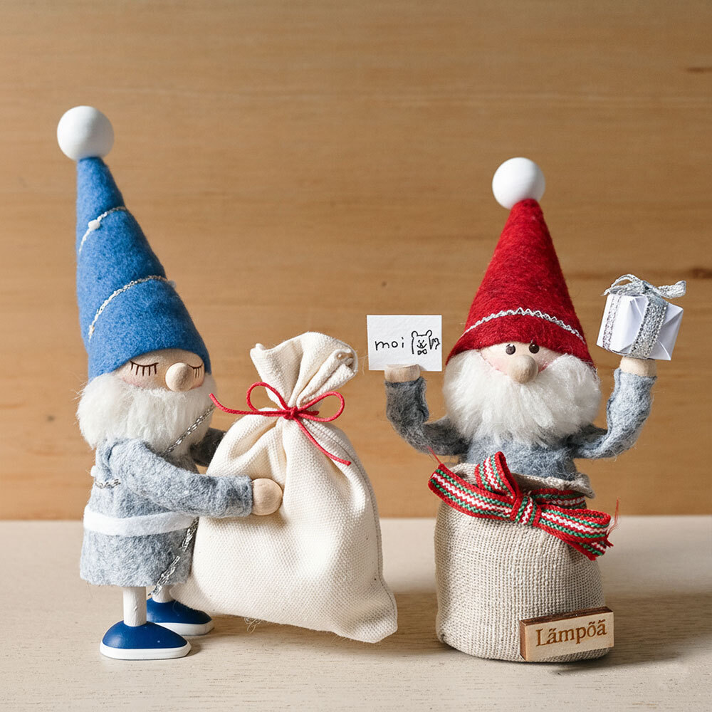 ＜★te-nori限定＞ ノルディカニッセ　プレゼント袋に入ったサンタ ＆ ハグサンタ（目とじ）　ランポア