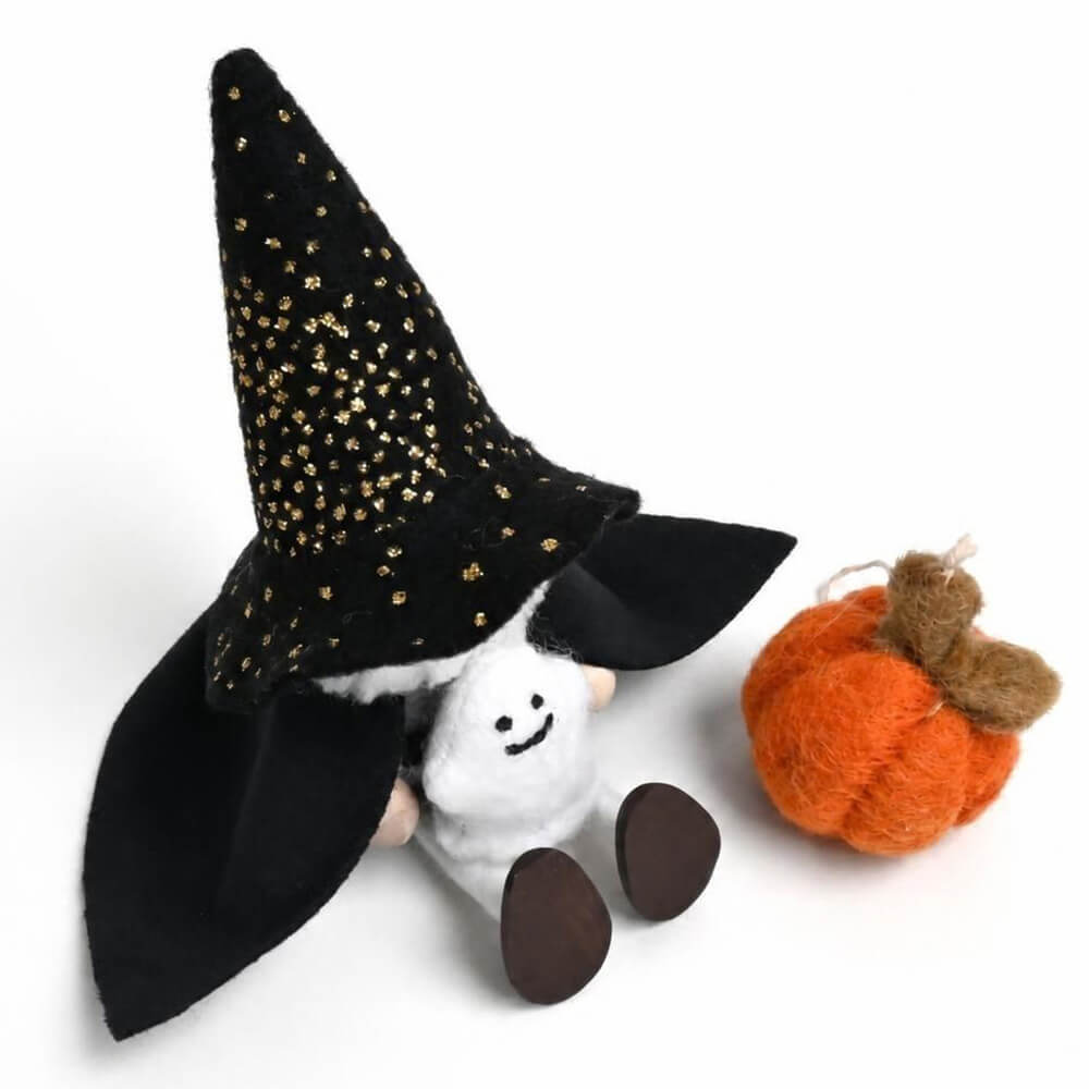 ハロウィン　おばけを抱えたキラキラ帽子の魔法使いサンタ ＆ フェルトのミニかぼちゃセット　te-nori限定　ノルディカニッセ【10月上旬～中旬発送予定】