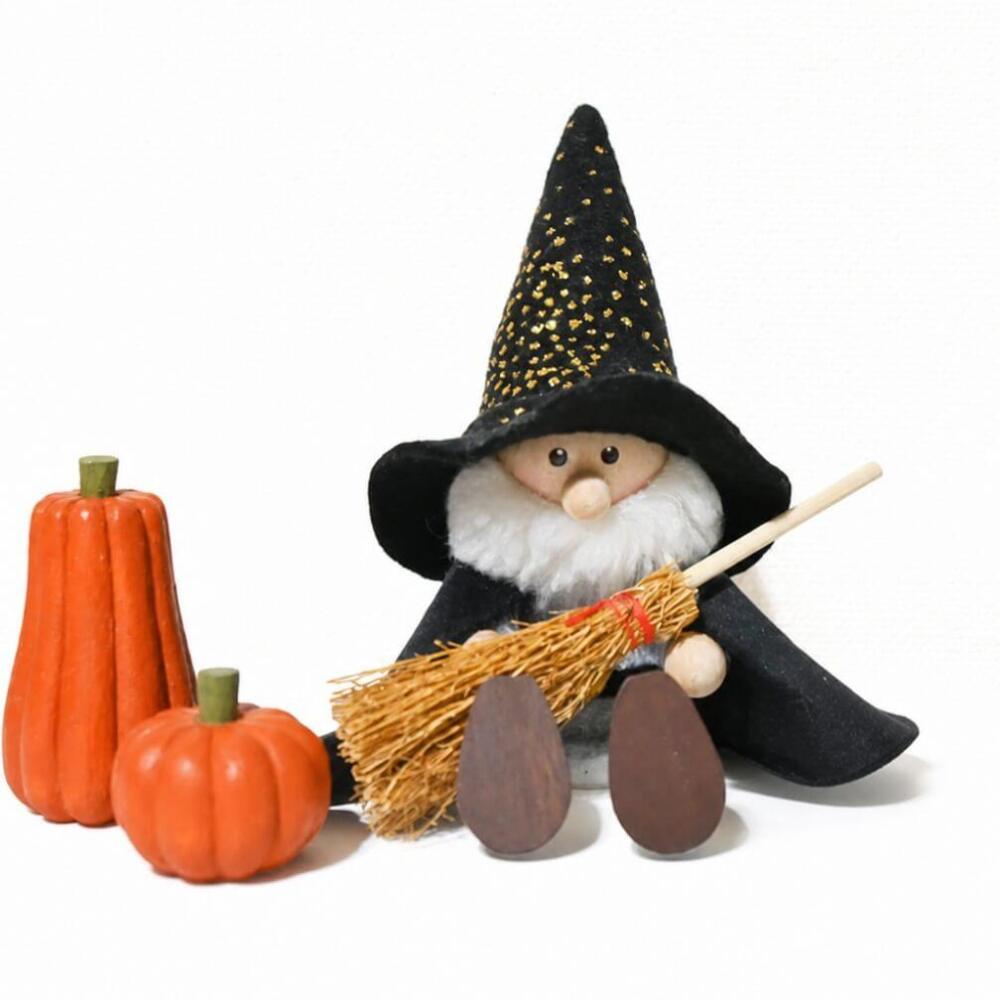 ハロウィン　キラキラ帽子の魔法使いサンタ ＆ ほうき ＆ 木のかぼちゃセット　te-nori限定　ノルディカニッセ【10月下旬発送予定】