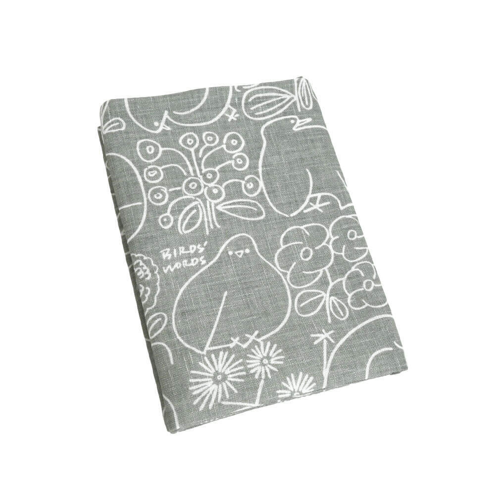 LINEN HANDKERCHIEF / BIRDS & FLOWERS　セージグリーン