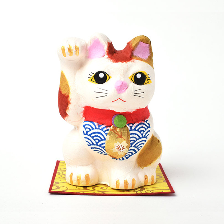 和紙貼り陶器人形招き猫（小）