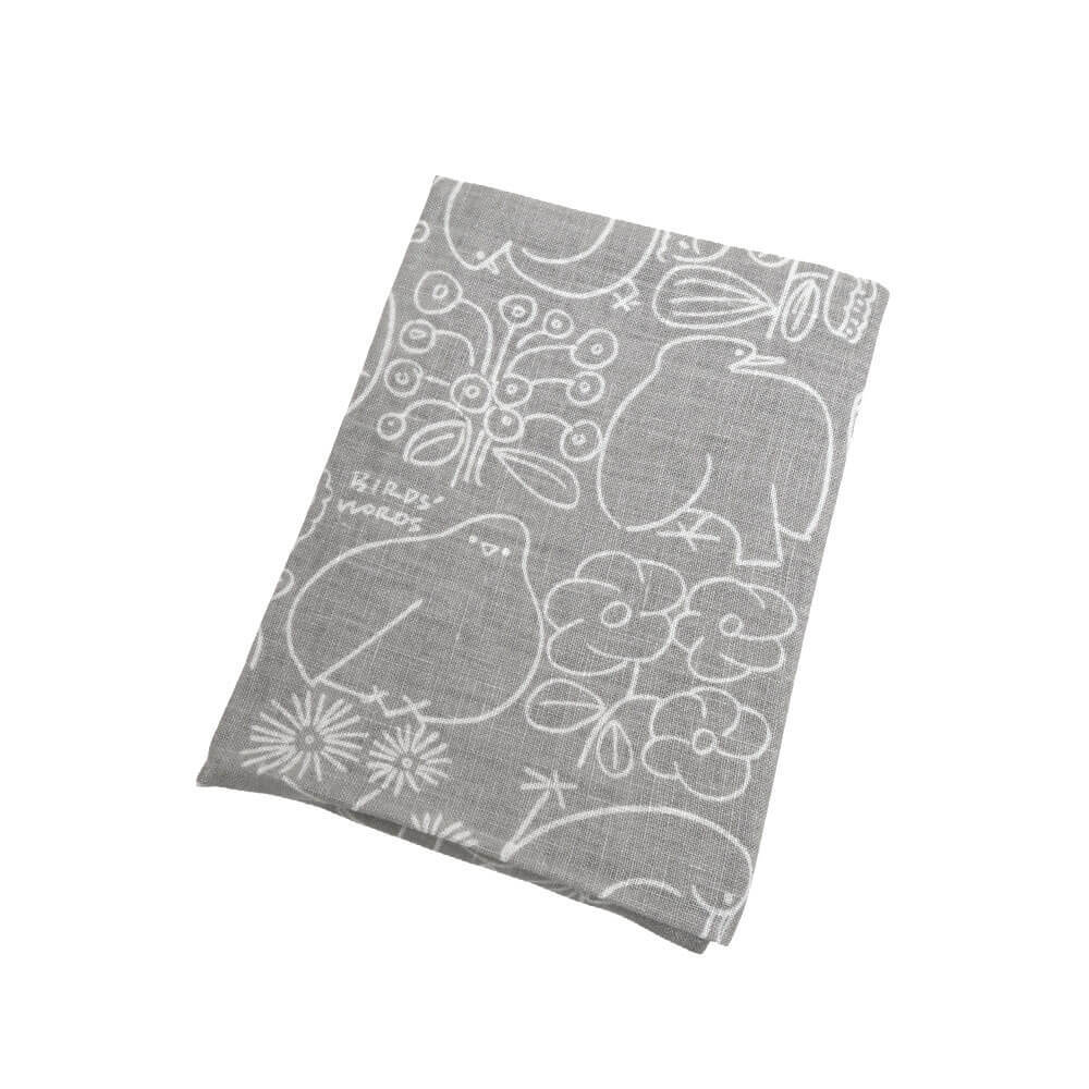 LINEN HANDKERCHIEF / BIRDS & FLOWERS　ムーングレー