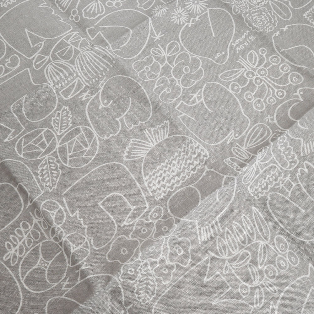 LINEN HANDKERCHIEF / BIRDS & FLOWERS　ムーングレー