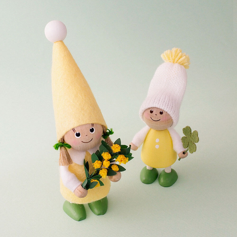 ノルディカニッセ　春ニッセ　ミモザを持った女の子とクローバーを持った男の子の幸運セット　Spring Series