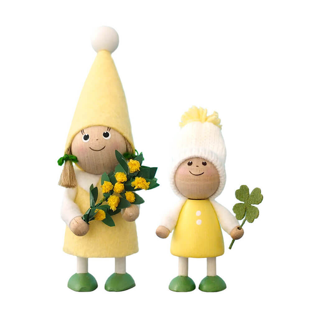 ノルディカニッセ　春ニッセ　ミモザを持った女の子とクローバーを持った男の子の幸運セット　Spring Series