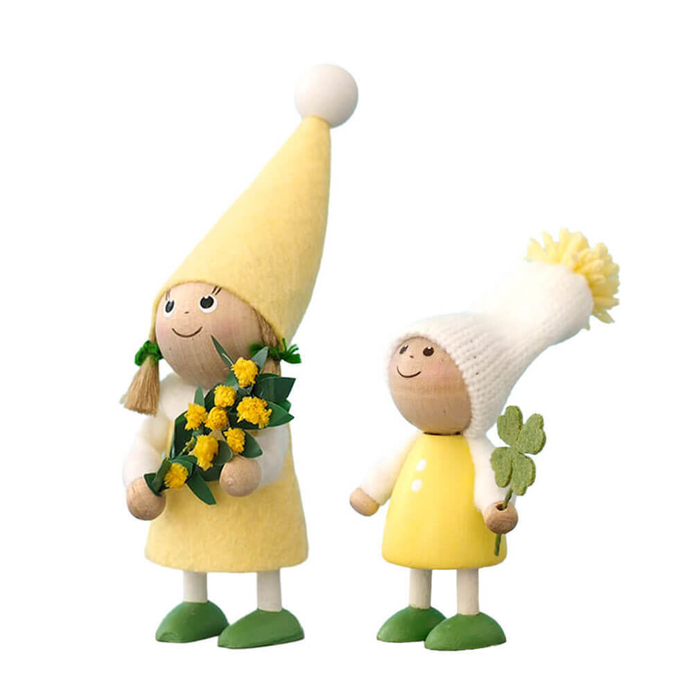 ノルディカニッセ　春ニッセ　ミモザを持った女の子とクローバーを持った男の子の幸運セット　Spring Series