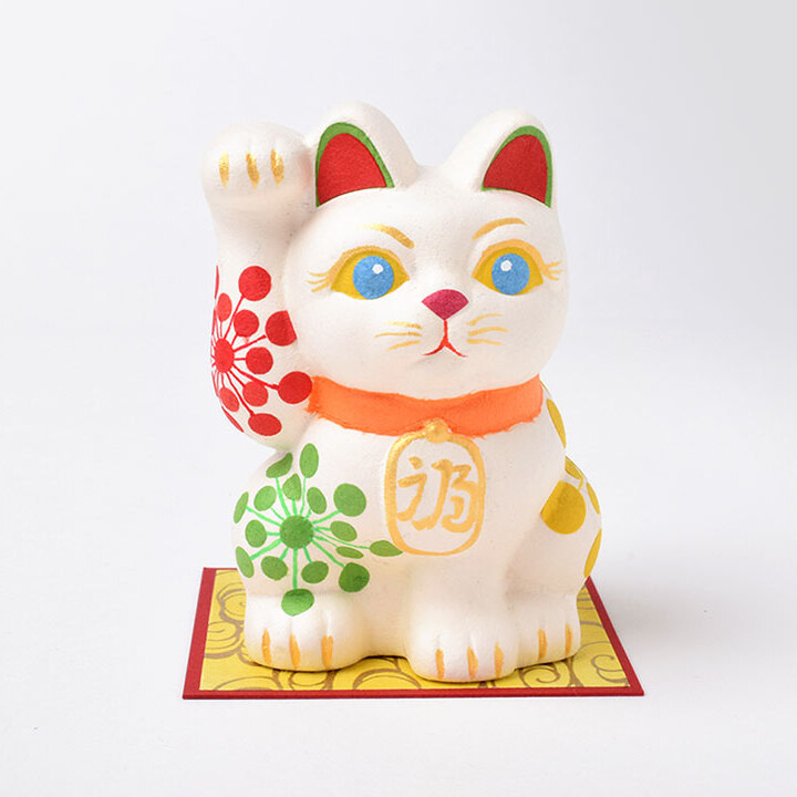 和紙貼り陶器人形招き猫（小）雪柄