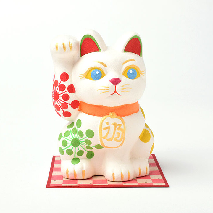 和紙貼り陶器人形招き猫（小）雪柄