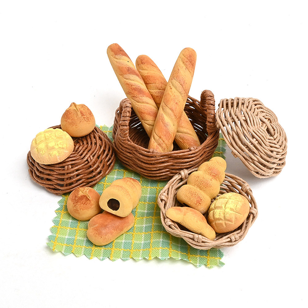 木製ミニチュアパンセット（メロンパン、チーズパン、クロワッサン）