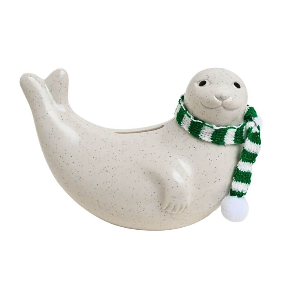 <2025限定> マフラー付きアザラシ貯金箱(グリーン & ホワイト)