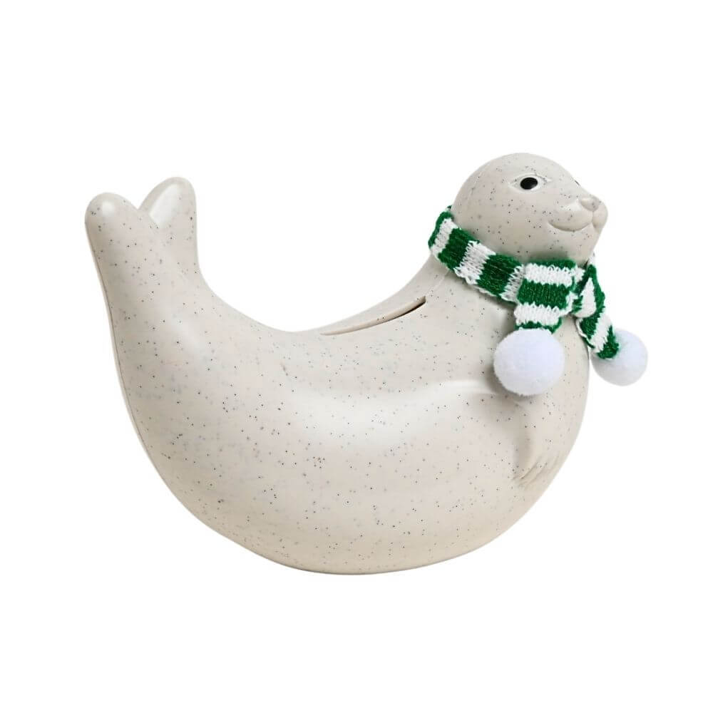 <2025限定> マフラー付きアザラシ貯金箱(グリーン & ホワイト)