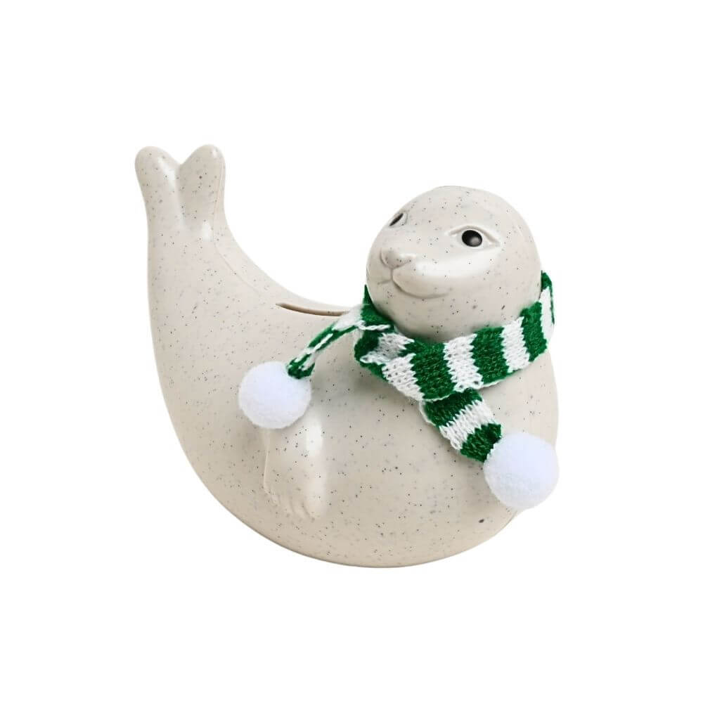 <2025限定> マフラー付きアザラシ貯金箱(グリーン & ホワイト)