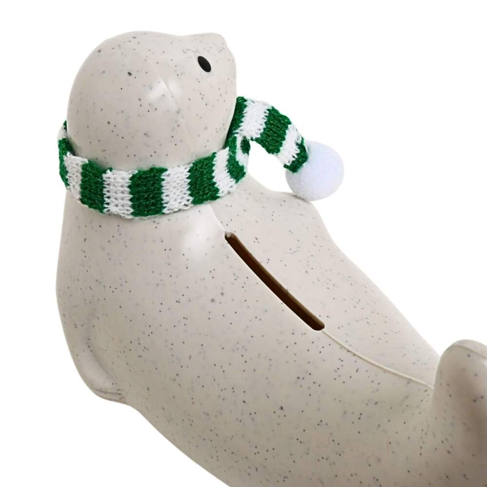 <2025限定> マフラー付きアザラシ貯金箱(グリーン & ホワイト)