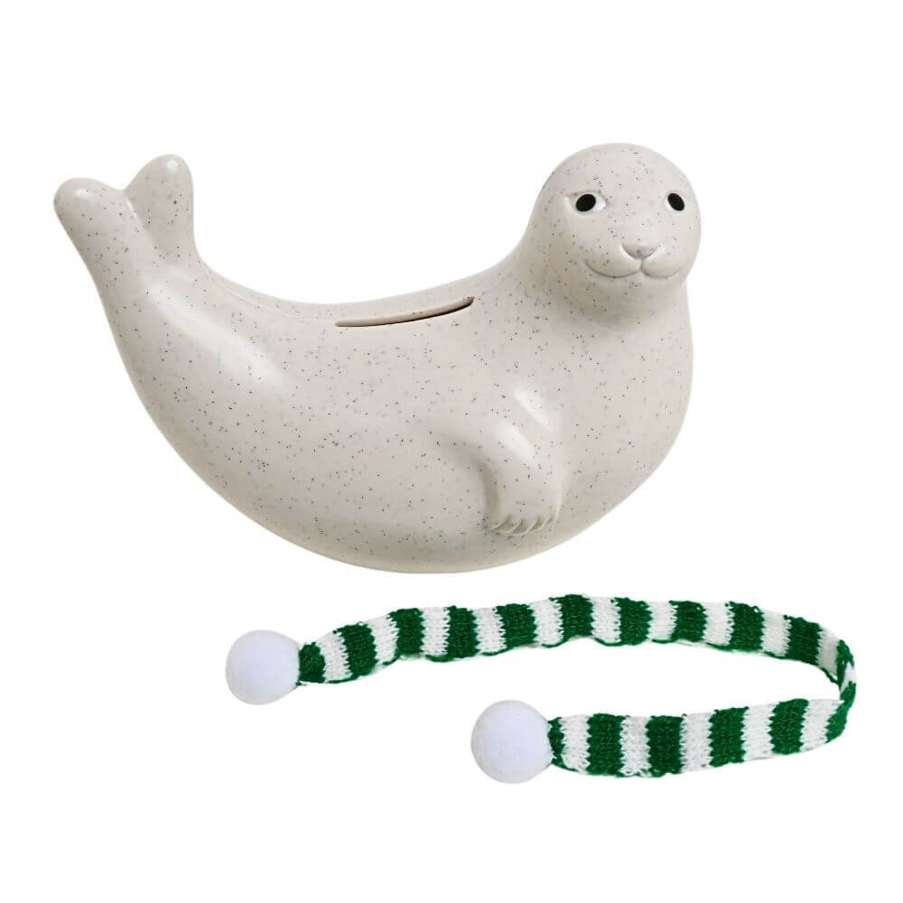 <2025限定> マフラー付きアザラシ貯金箱(グリーン & ホワイト)