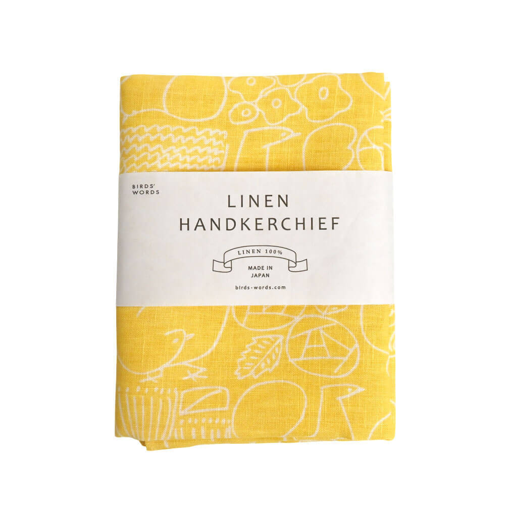 LINEN HANDKERCHIEF / BIRDS & FLOWERS　カナリーイエロー