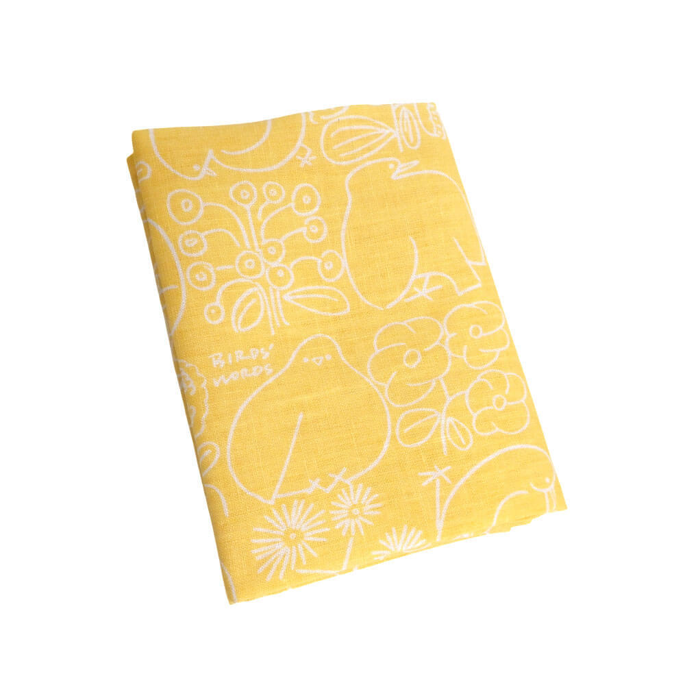 LINEN HANDKERCHIEF / BIRDS & FLOWERS　カナリーイエロー