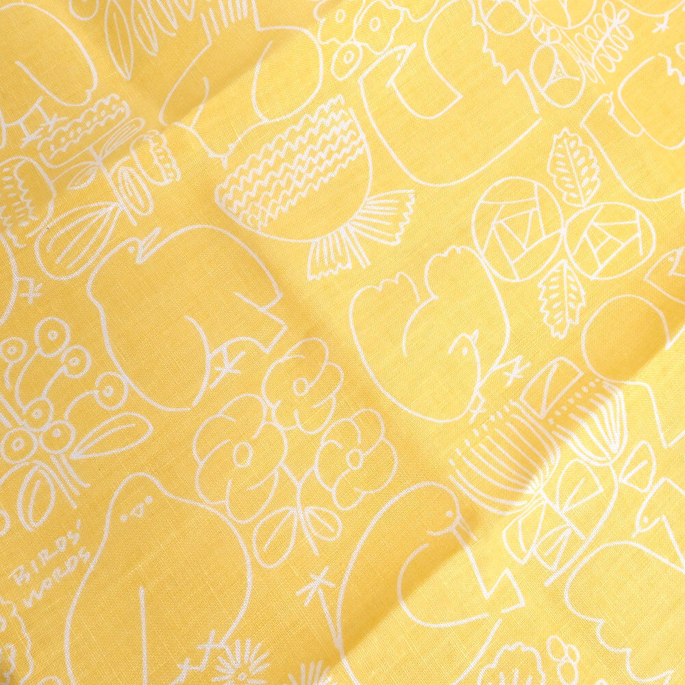 LINEN HANDKERCHIEF / BIRDS & FLOWERS　カナリーイエロー