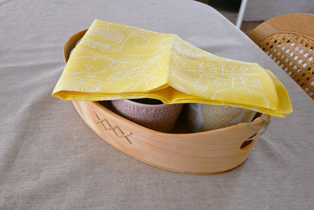 LINEN HANDKERCHIEF / BIRDS & FLOWERS　カナリーイエロー